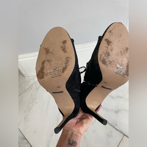 Gianni Bini, 9, mesh and suede embroidered floral peep toe lace up 4” heels - Picture 9 of 10